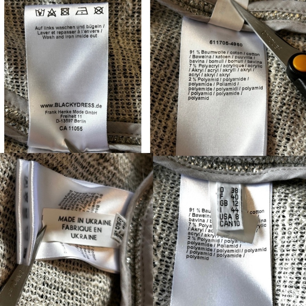 Blacky Dress Berlin Silver Tweed Moto Jacket Asymmetric Zipper Size US8 CAN10 - Picture 7 of 14